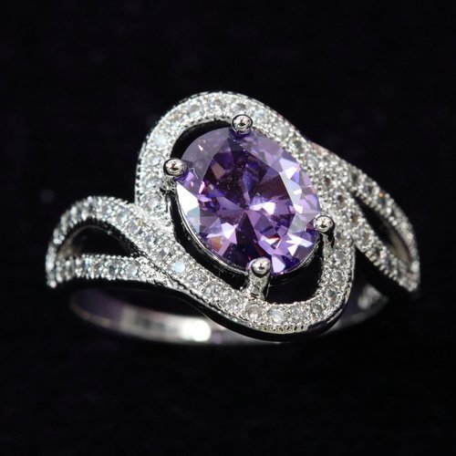 PURPLE ITALIAN STONE INLAY RING  ~ 5AAAAA ~ SIZE 10 ~  3x  PLATINUM PLATED NEW