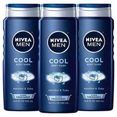 3-Pack NIVEA MEN Cool Body Wash with Icy Menthol Menthol & Yuzu 16.9 Fl Oz