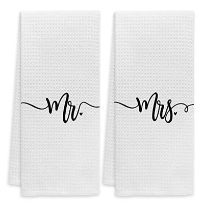 Mr. & Mrs.Minimalist White Bath Towel Couples Gifts Set of 2 Decorative Towel...