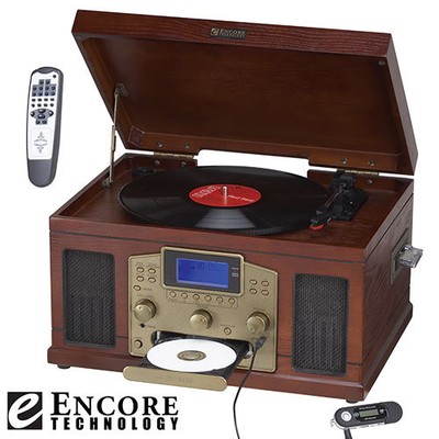 Encore Vintage Styled 6in1 Sound System with Record CD and Cassette Player