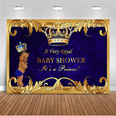 Royal Prince Baby Shower Backdrop BLACK Boy GOLD Crown Photography Background