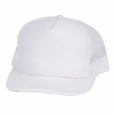 12 White Trucker Hat 5 Panel Summer Adjustable Snap Back Mesh Back 12 HATS SSC 