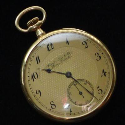 Antique HAAS NEVEUX & Co. 18K Gold Slim Enamel Pocket Watch for Wright & Kay