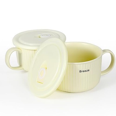 Soup Bowls Soup Bowl with Handles and Lid Microwave Safe 28 Ounce Ceramic Sou...