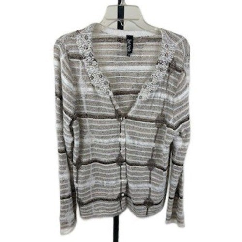 Berek Cardigan Women's Size XXL Pearl Beaded Striped Vintage Y2K Sweater