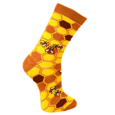 SAVE OUR BEES BAMBOO SOCKS yellow honeycomb fair trade women's one size 3 to 7
