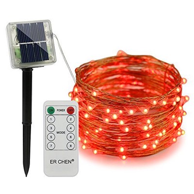 ErChen Remote Control Solar Powered Led String Lights, 33FT 100 33FT 100LED Red