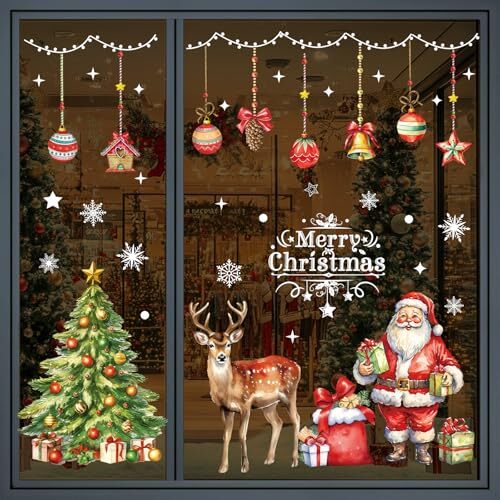 Edonkvi Stickers Noel Fenetre 86 Pcs, Autocollant Vitre Electrostatique Xxl Deco