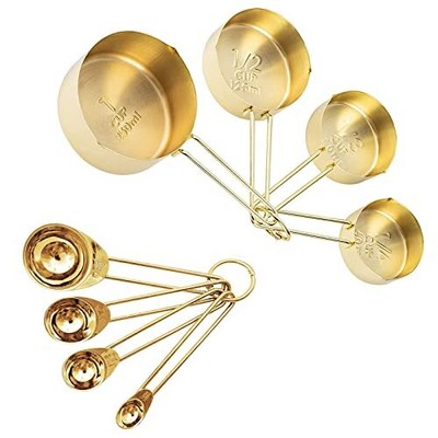 Gold Measuring Cups and Spoons Set 8 PCS Metal Set Baking Tea Coffee Spoon To...