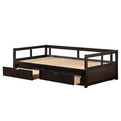 Wooden Bed Frame Twin Size Captains Bed with Storage Drawer Twin Size Trundle