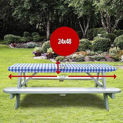 Sorefy Vinyl Fitted Picnic Table Cover Checkered Design Flannel Backed Lining...