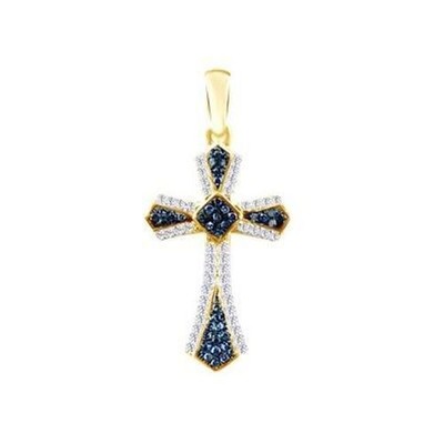 Passion Cross Pendant Blue Sapphire & Simulated Diamond 14K Gold Plated