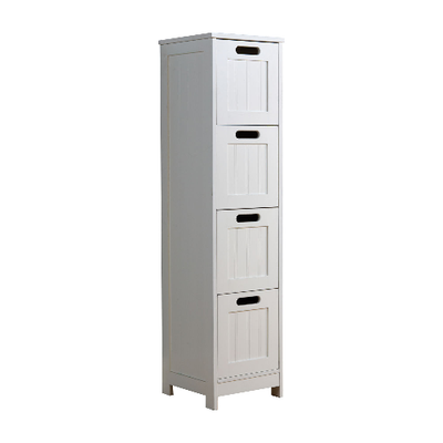 Colonial Style 4 Drawer Slimline Bathroom Floor Cabinet White