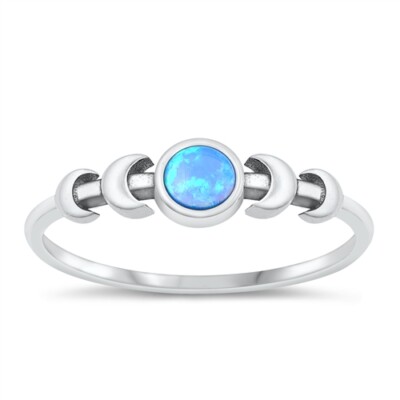 NEW! Sterling Silver 925 SILVER RING LAB OPAL MOON PHASES DESIGN SIZES 5-10