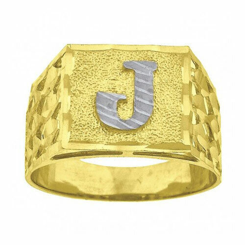 Pre-owned Initial Real 10k Yellow Gold Diamond Cut  Letter J Statement Pinky Ring 4.1 Grams