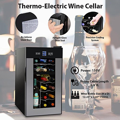 NutriChef PKTEWCDS1802 18 Bottle Dual Zone Thermoelectric Wine Cooler - Red and