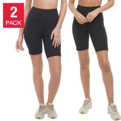 2 PACK DANSKIN Womens Biker Shorts Black Size S High Waist Pockets