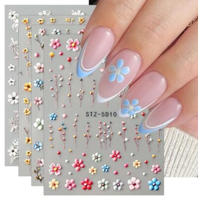  3D Embossed Flower Nail Art Stickers Decals Self-Adhesive Pegatinas Uñas 5D 