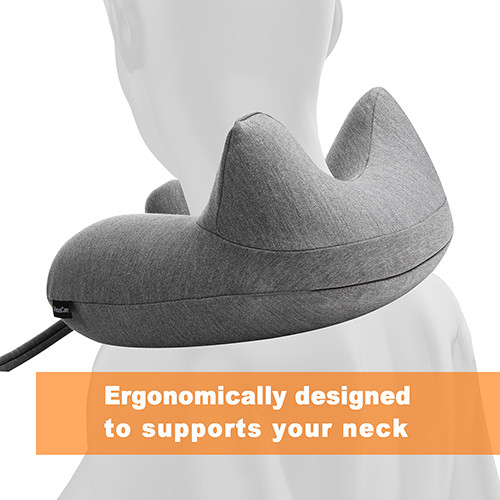 Inflatable Travel Pillow Neck Support 3D Hump Design with Packsack