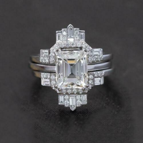 Pre-owned Natsoul Lovely 4.50ct White Emerald Cut Diamond Women's Engagement Ring Set In Silver