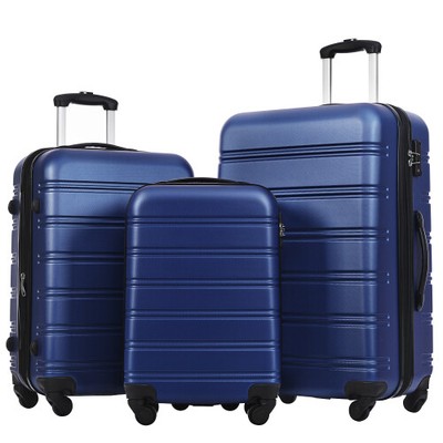 3 Piece Gradient Color Expandable Suitcase W/ Spinner Wheels Lock Lightweight