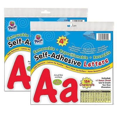 Pacon Self-Adhesive Letters, Red, Cheery Font, 4'', 154 Per Pack, 2 Packs