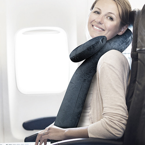 Travel Neck Chin Support Pillow Soft Velvet Q shape Inflatable Adjustable