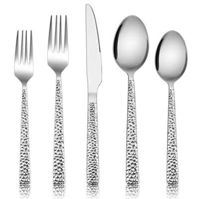 Hammered Silverware Set 40piece Stainless Steel Square Flatw