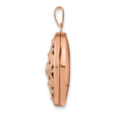 Pre-owned Wishing For Claudia 14k Rose Gold Antique-style Textured Locket With Diamond - 1" Inch Length