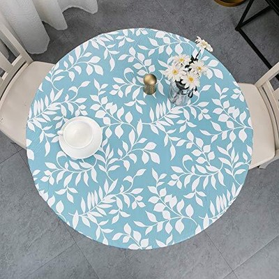Round Vinyl Fitted Large Round Fits Table up 45''-56'' Diameter Blue Leaves