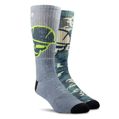 ARIAT Unisex Roughneck Graphic Crew Work Socks Grey/Green 2-Pair Pack - AR2534-0