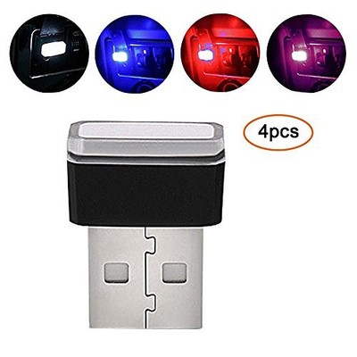 Pawaca, illuminazione auto USB LED, per interni auto, White Blue Red Pink