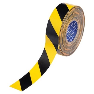 Floor Marking Tape, Black/Ylw, 2"W, 100ft