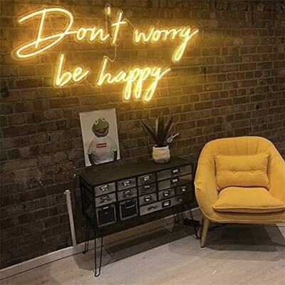 24''x14'' Don't Worry be Happy Flex LED Neon Sign Light Party Gift Door Wall Décor