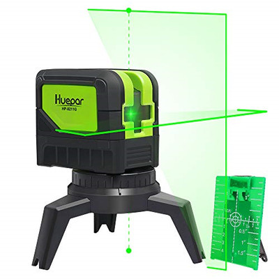 Cross Line Laser Level with 2 Plumb Dots - Huepar 9211G Green Beam Self Leveling