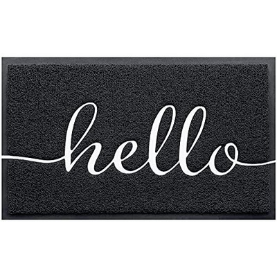  Door Mat (,Black), Welcome Mat Low Profile Floor Mat 30''x17.5'' Black-hello