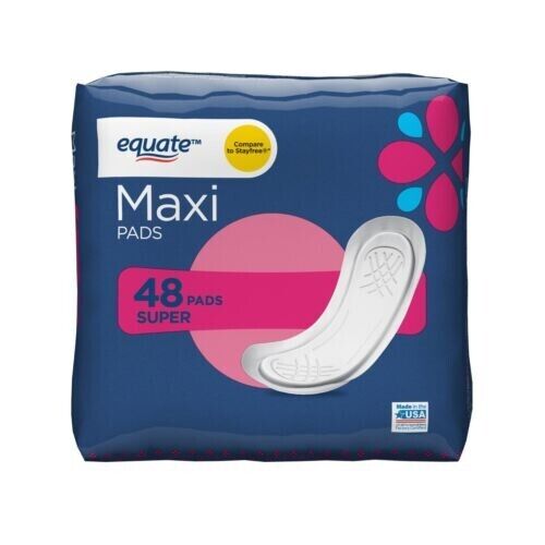 Equate Super Maxi Pads, Skin Fresh, 48 count Multi-channel protection Free Ship