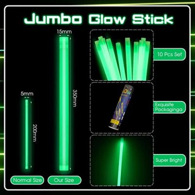 10 Pcs 14"Glow Sticks Jumbo Light Emergency Glow Sticks for Camping Survival Kit