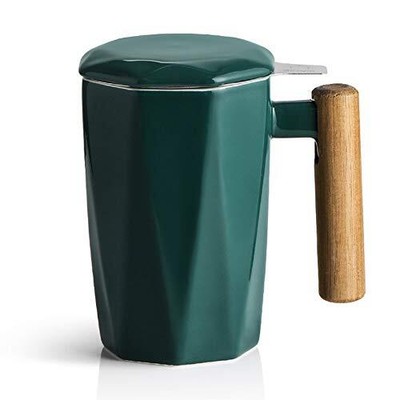 Mug With Infuser And Lid Wooden Handle 17 Ounce Geometric Sh