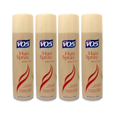 4 Pack Vo5 Hair Spray Brush Out Crystal Clear 14 Hour Hold 8.5 Oz Each