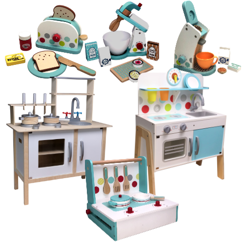 Kinderküche Holz Spielküche Topfset Toaster Kaffeemaschine Küchenmaschine Mixer