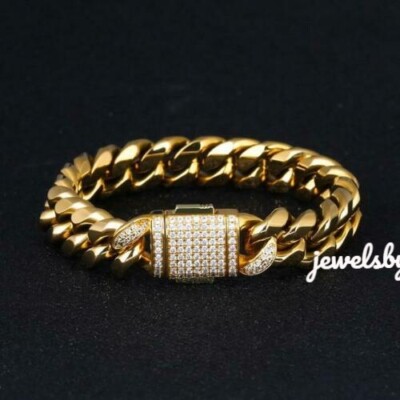 Pre-owned Nsg 5ct Cubic Zirconia Mens 12mm Cuban Link Bracelet 925 Silver 8" In White