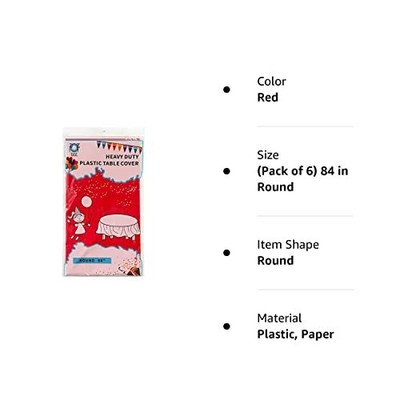 6 Pack Red Plastic Tablecloth Table Cloth 84" Round Disposable Table Covers For