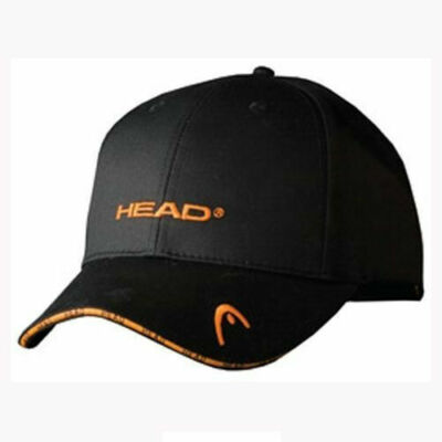 HEAD 6 PANEL COTTON TWILL STRUCTURED LOGO HAT CAP TENNIS GOLF NEW BLACK/ORANGE