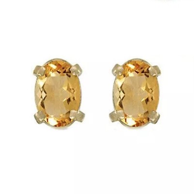 5/8 Ct Oval Citrine Stud Earrings 14K Yellow Gold