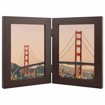 5x7 Brown Collage Picture Frame Real Glass 2 Opening Multi Photo Wall Tabletop