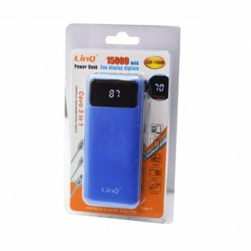 Batteria Esterna Power Bank 15000Mah Carica Rapida Smartphone Linq Led-15000