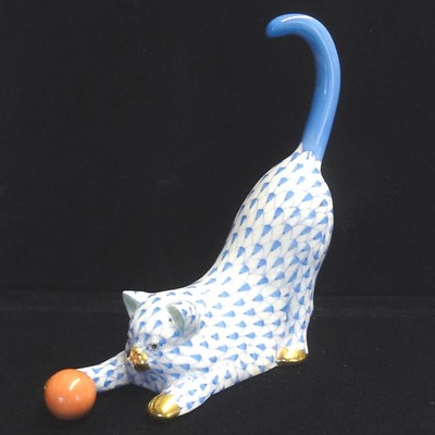 CAT WITH Orange BALL by Herend #15309 5.25'' tall NEW NEVER SOLD made in Hungary
