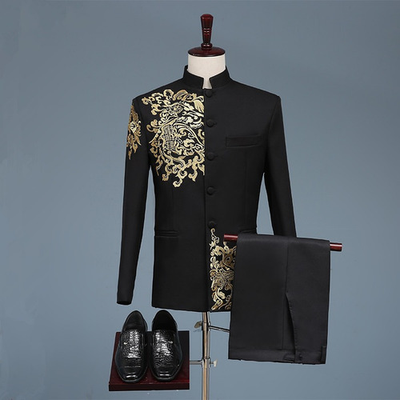 Men's black blazer shop with embroidered design