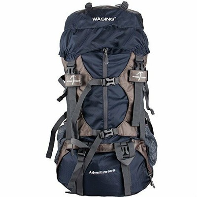 WASING 55L Internal Frame Backpack Hiking Travel Climbing Camping with Darkblue